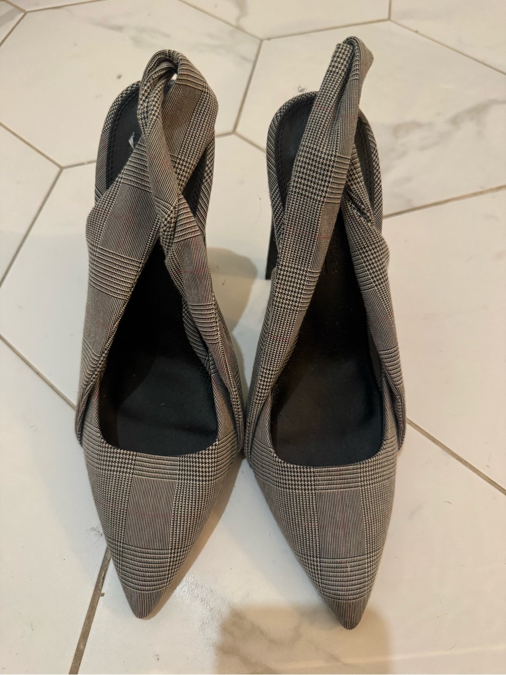 ASOS Plaid Pointed Slingback Heels in Gray and Black Plaid Never Worn New
